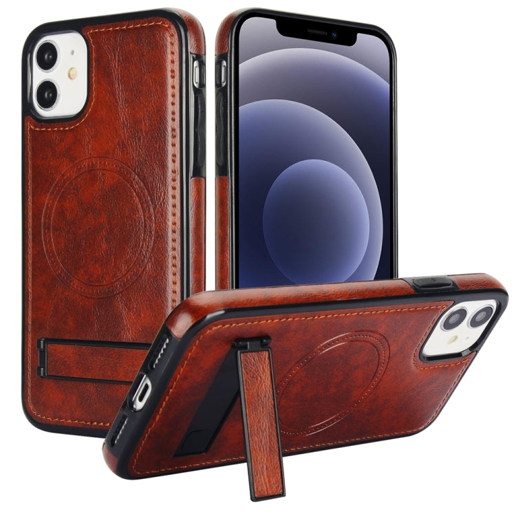 Retro Leather Invisible Stand MagSafe Phone Case, For iPhone 12 / 12 Pro, For iPhone 12 Pro Max, For iPhone 12 mini