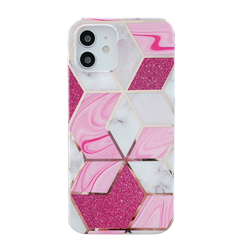 Vackert mobilskal med marmor liknande färger och guldaccents