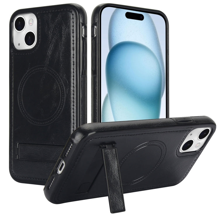 Retro Leather Invisible Stand MagSafe Phone Case, For iPhone 15, For iPhone 14 Plus, For iPhone 14