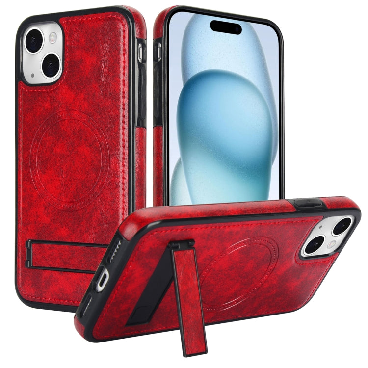 Retro Leather Invisible Stand MagSafe Phone Case, For iPhone 15, For iPhone 14 Plus, For iPhone 14