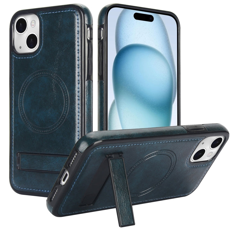 Retro Leather Invisible Stand MagSafe Phone Case, For iPhone 15, For iPhone 14 Plus, For iPhone 14