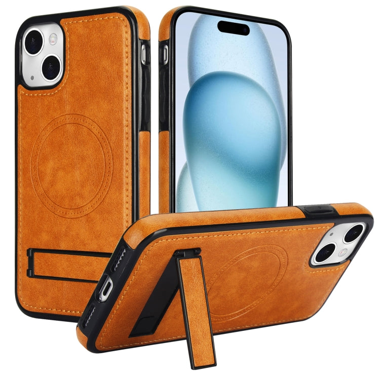 Retro Leather Invisible Stand MagSafe Phone Case, For iPhone 15, For iPhone 14 Plus, For iPhone 14
