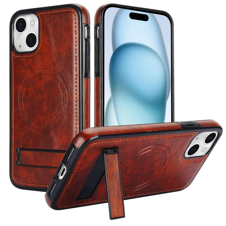 Retro Leather Invisible Stand MagSafe Phone Case, For iPhone 15, For iPhone 14 Plus, For iPhone 14