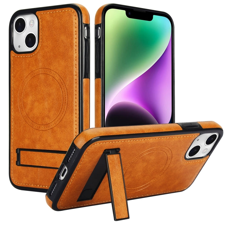 Retro Leather Invisible Stand MagSafe Phone Case, For iPhone 15, For iPhone 14 Plus, For iPhone 14