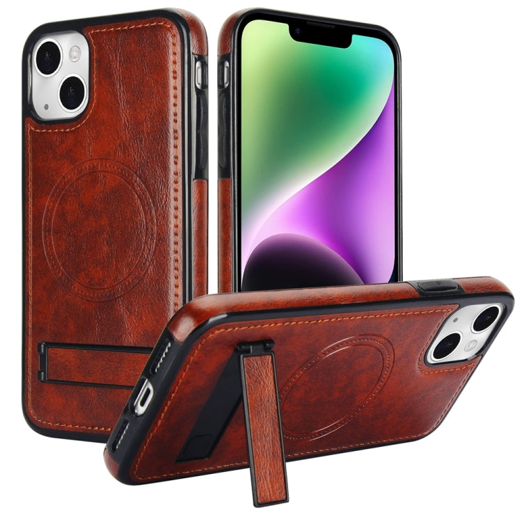Retro Leather Invisible Stand MagSafe Phone Case, For iPhone 15, For iPhone 14 Plus, For iPhone 14