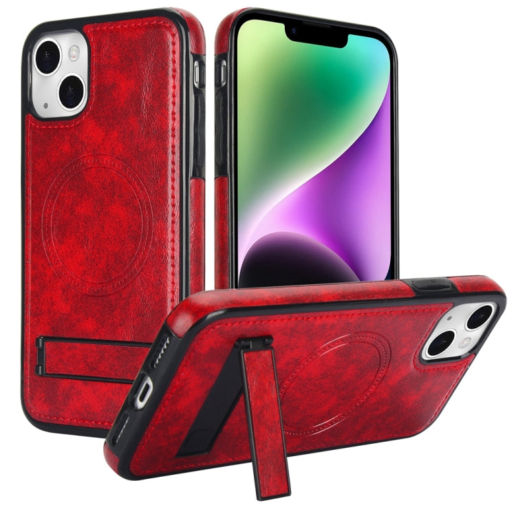 Retro Leather Invisible Stand MagSafe Phone Case, For iPhone 15, For iPhone 14 Plus, For iPhone 14