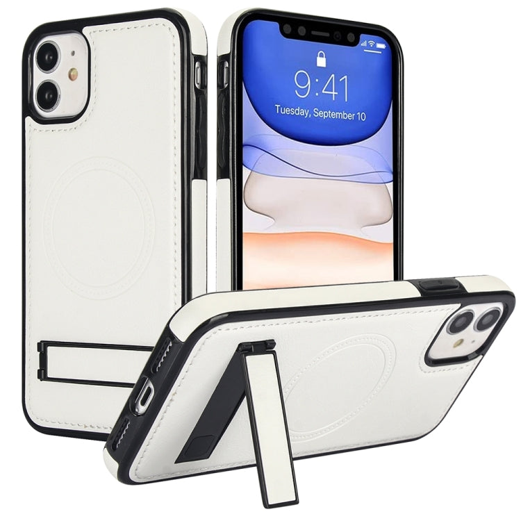 Retro Leather Invisible Stand MagSafe Phone Case, For iPhone 11 Pro Max, For iPhone 11, For iPhone 11 Pro