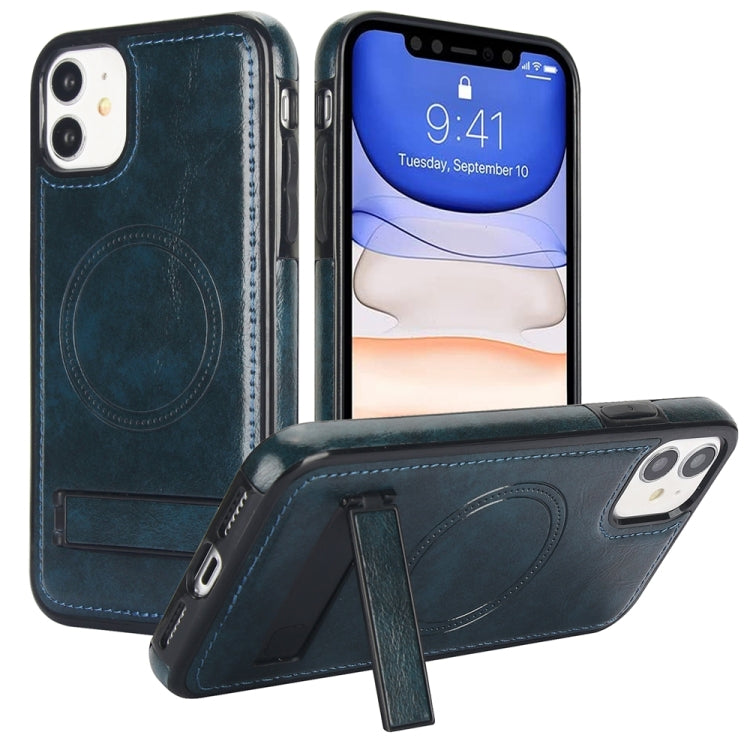 Retro Leather Invisible Stand MagSafe Phone Case, For iPhone 11 Pro Max, For iPhone 11, For iPhone 11 Pro