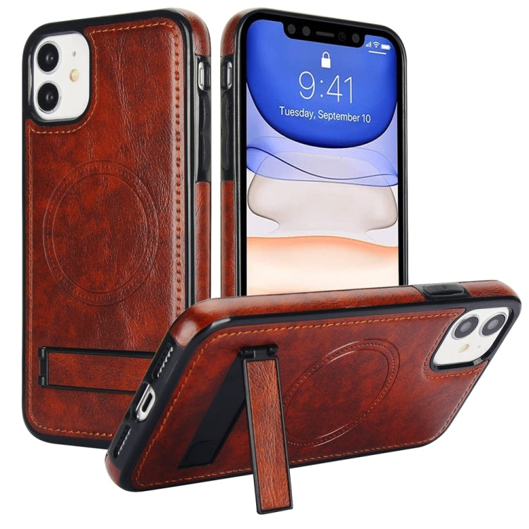 Retro Leather Invisible Stand MagSafe Phone Case, For iPhone 11 Pro Max, For iPhone 11, For iPhone 11 Pro