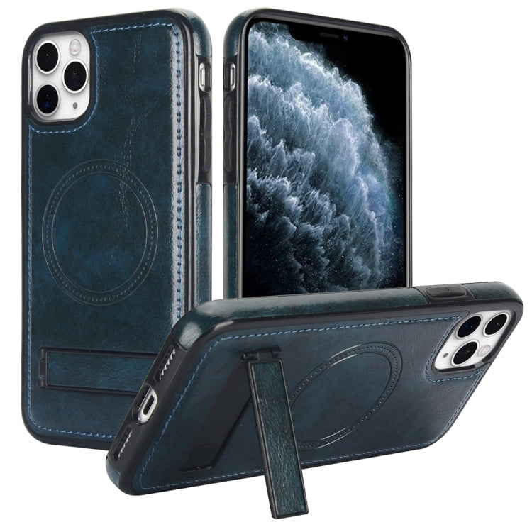 Retro Leather Invisible Stand MagSafe Phone Case, For iPhone 11 Pro Max, For iPhone 11, For iPhone 11 Pro