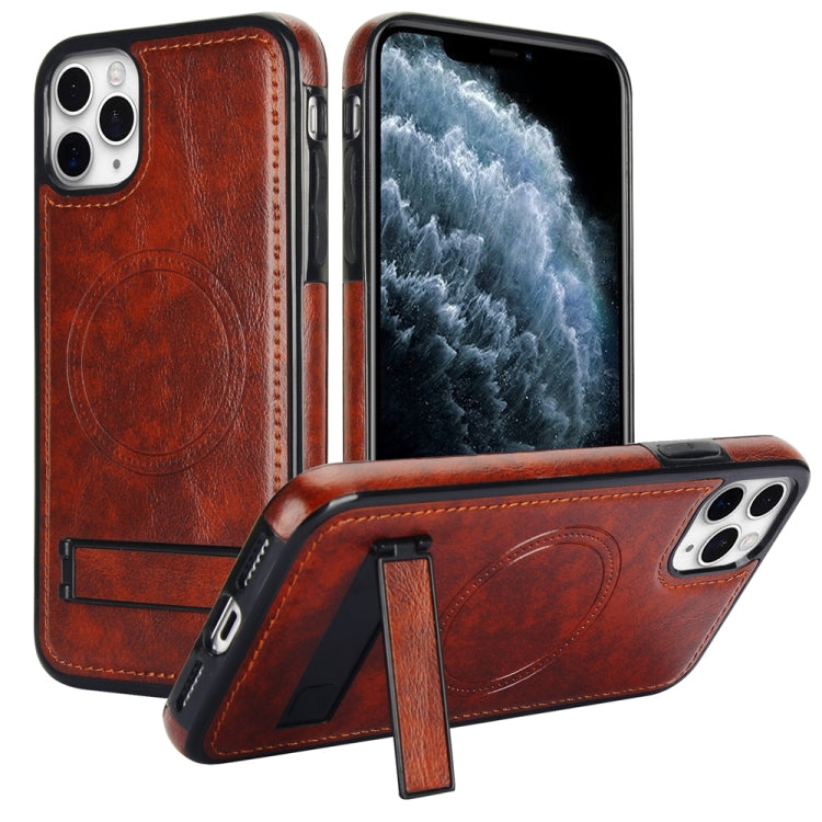 Retro Leather Invisible Stand MagSafe Phone Case, For iPhone 11 Pro Max, For iPhone 11, For iPhone 11 Pro