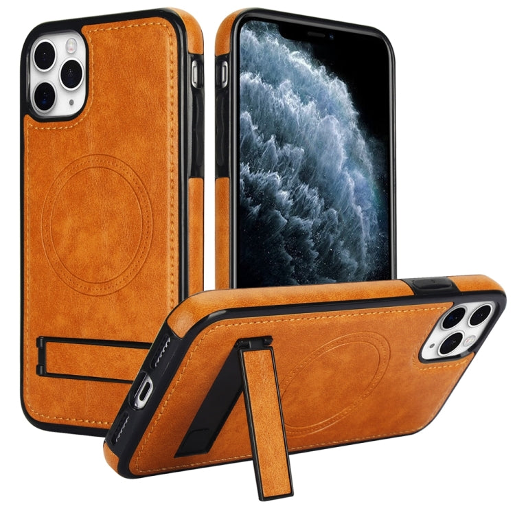 Retro Leather Invisible Stand MagSafe Phone Case, For iPhone 11 Pro Max, For iPhone 11, For iPhone 11 Pro