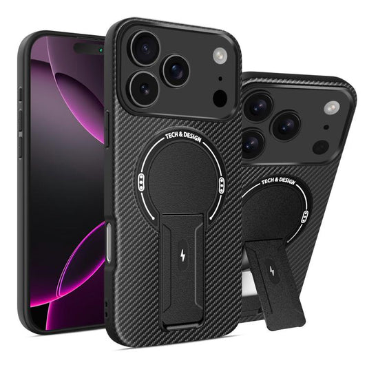Carbon Fiber Texture MagSafe Phone Case with Holder, For iPhone 18 Pro Max / 17 Pro Max, For iPhone 18 Pro / 17 Pro, For iPhone 17, For iPhone 17 Air