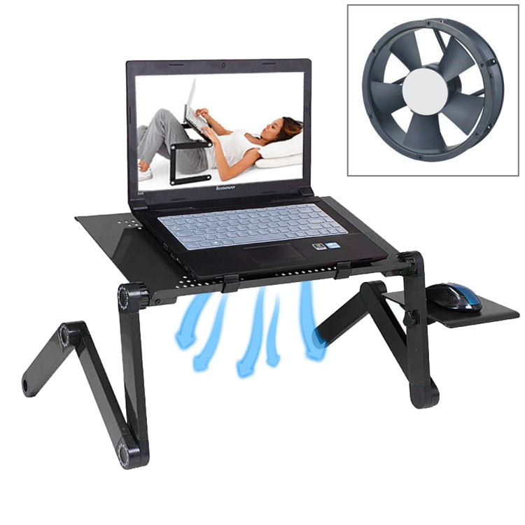 360 degree adjustable folding aluminum table with cooling fan and mouse pad for laptop