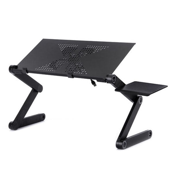 360 degree adjustable folding aluminum table with cooling fan and mouse pad for laptop