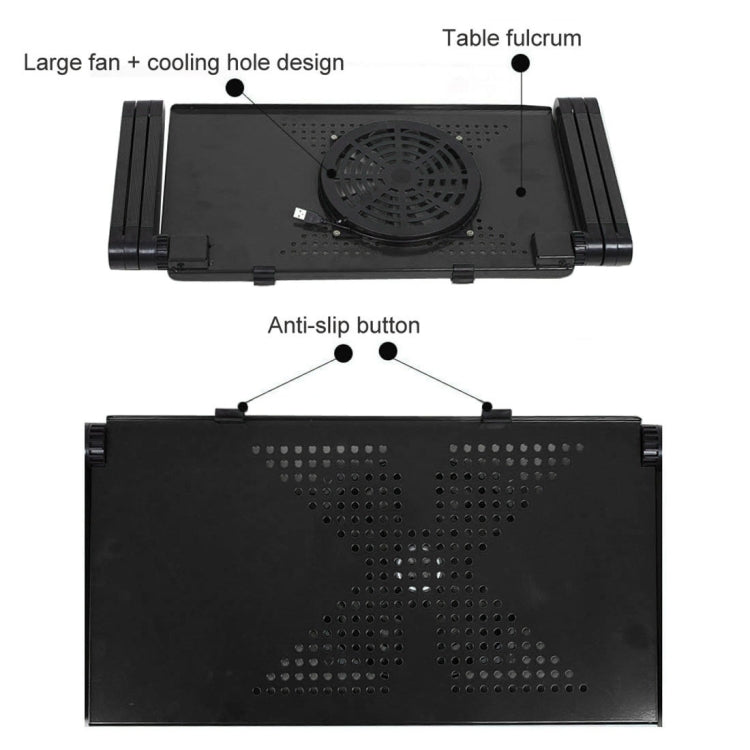 360 degree adjustable folding aluminum table with cooling fan and mouse pad for laptop