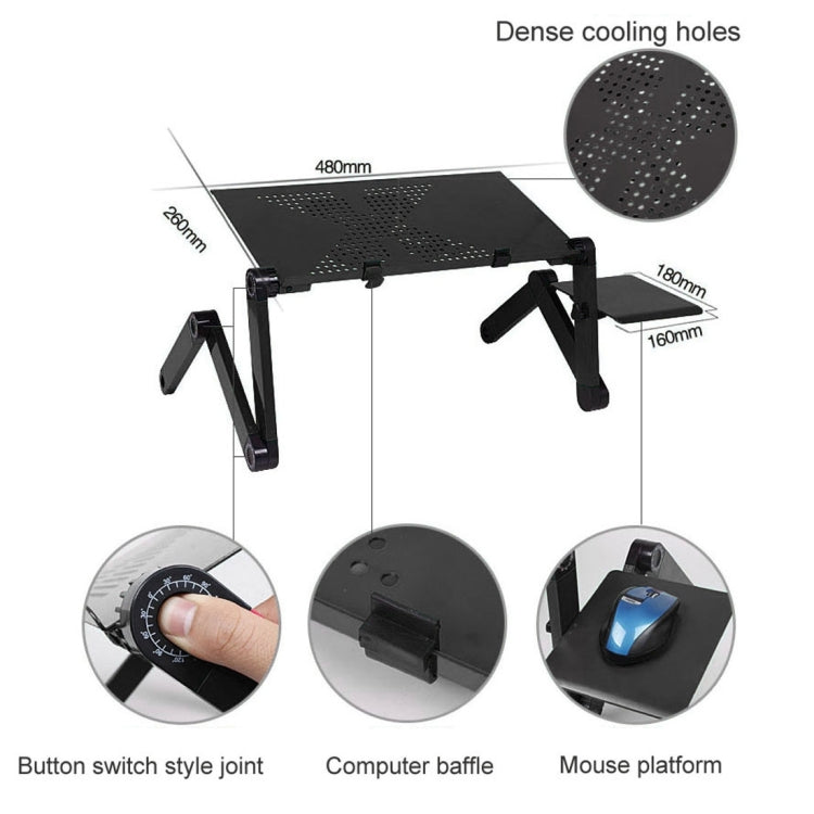 360 degree adjustable folding aluminum table with cooling fan and mouse pad for laptop